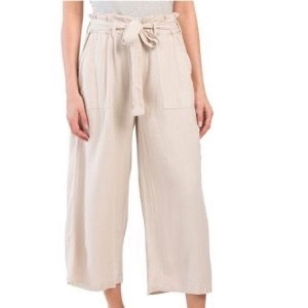 Blank NYC Pants Wide Leg Paperbag Waist Beige XS